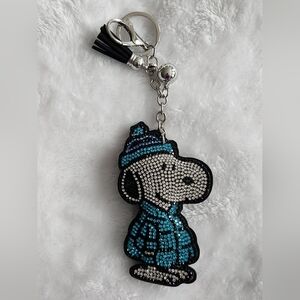Snoopy Light Blue Coat And Hat Rhinestone Keychain Bag Charm